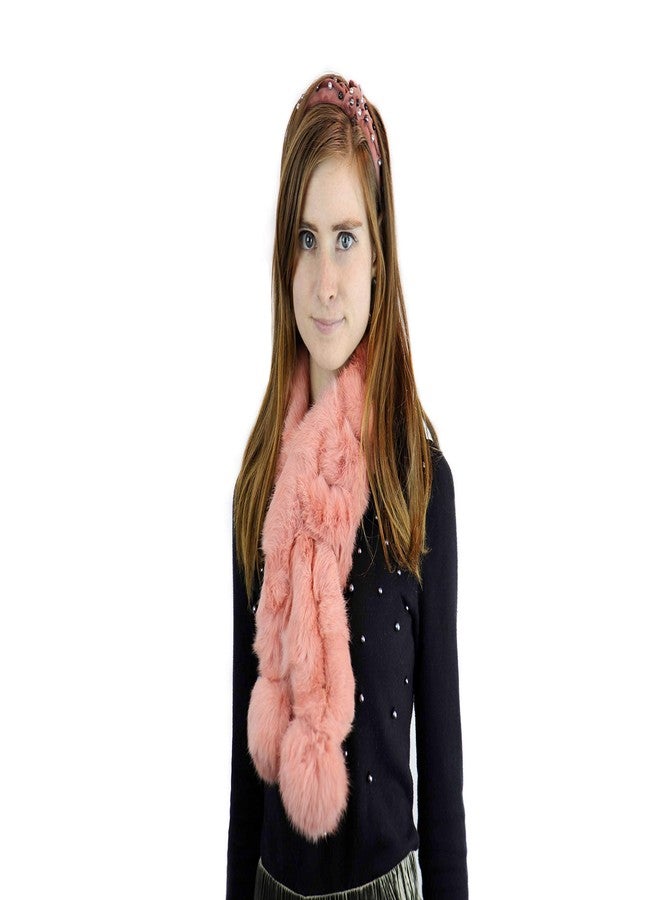 surell Long Rabbit Ball Scarf - Womens Neck Trim Scarf - Winter Collar Wrap (Pink) - Image 3